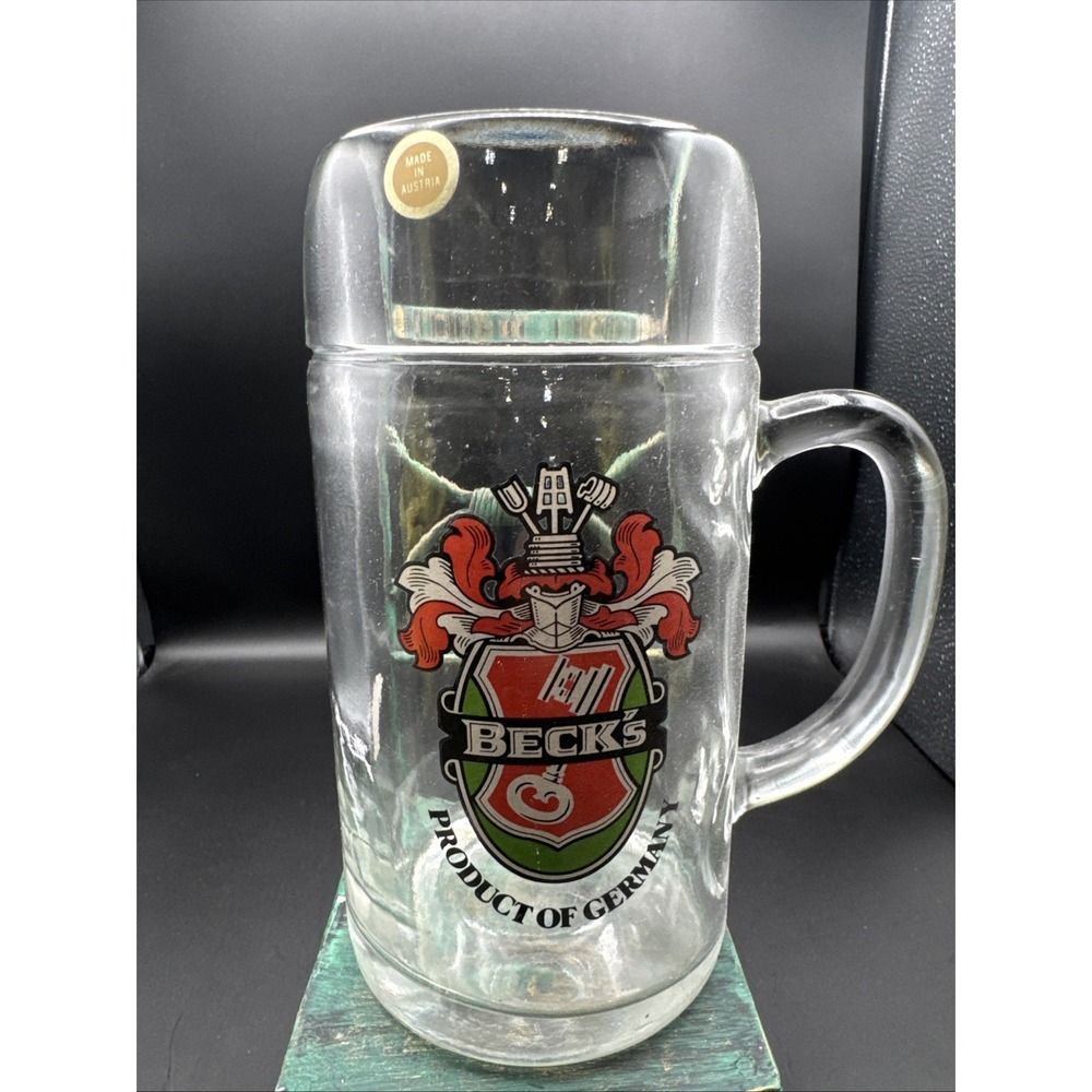 Beck's Beer Mug Stein One Liter Product of Austria Thick Glass 8 Inch tall NWT